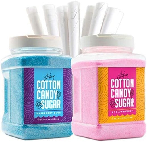 Raspberry Blue & Strawberry Cotton Candy Sugar - 2-Pack, 3 lbs Jars & Scooper