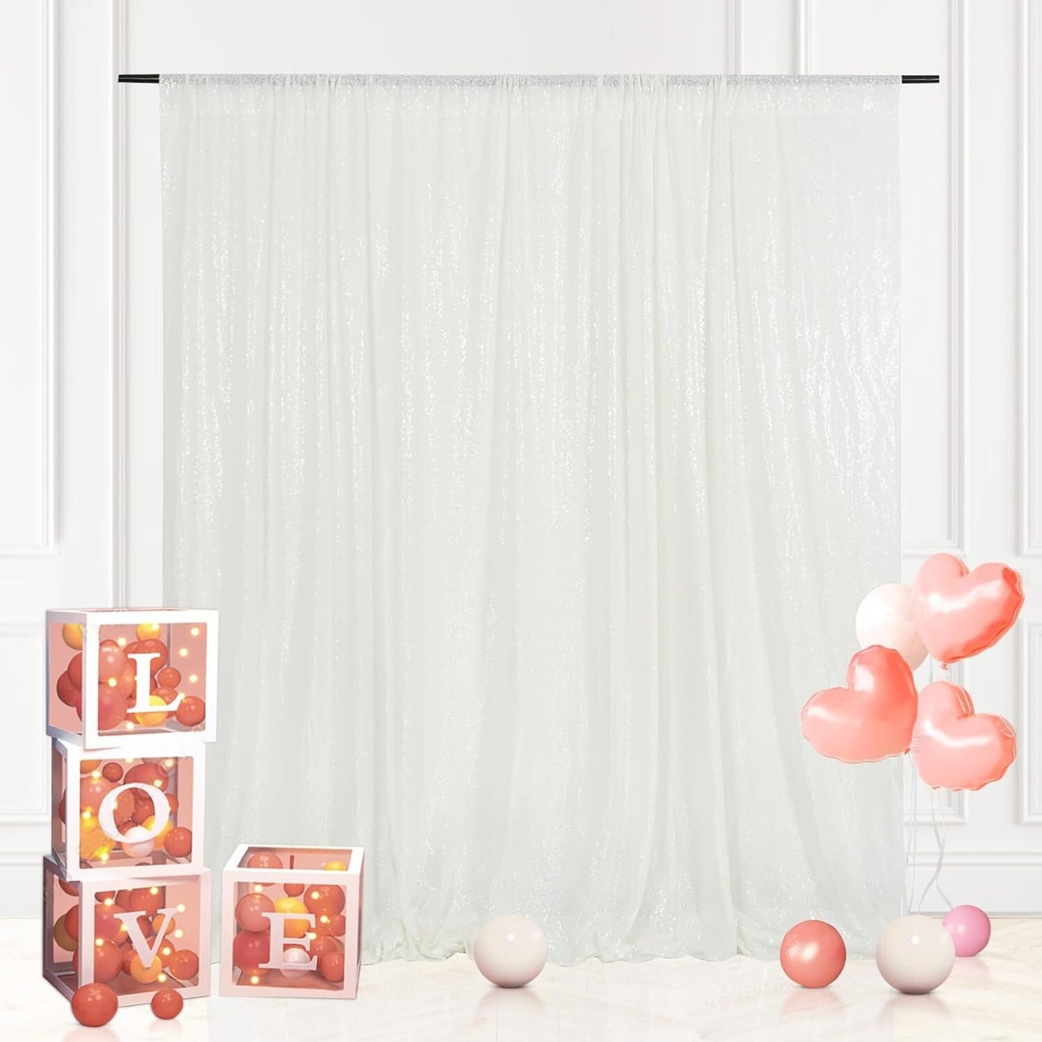 Elegant 8x8 Ft White Sequin Background - Ideal for Birthday & Wedding Decor