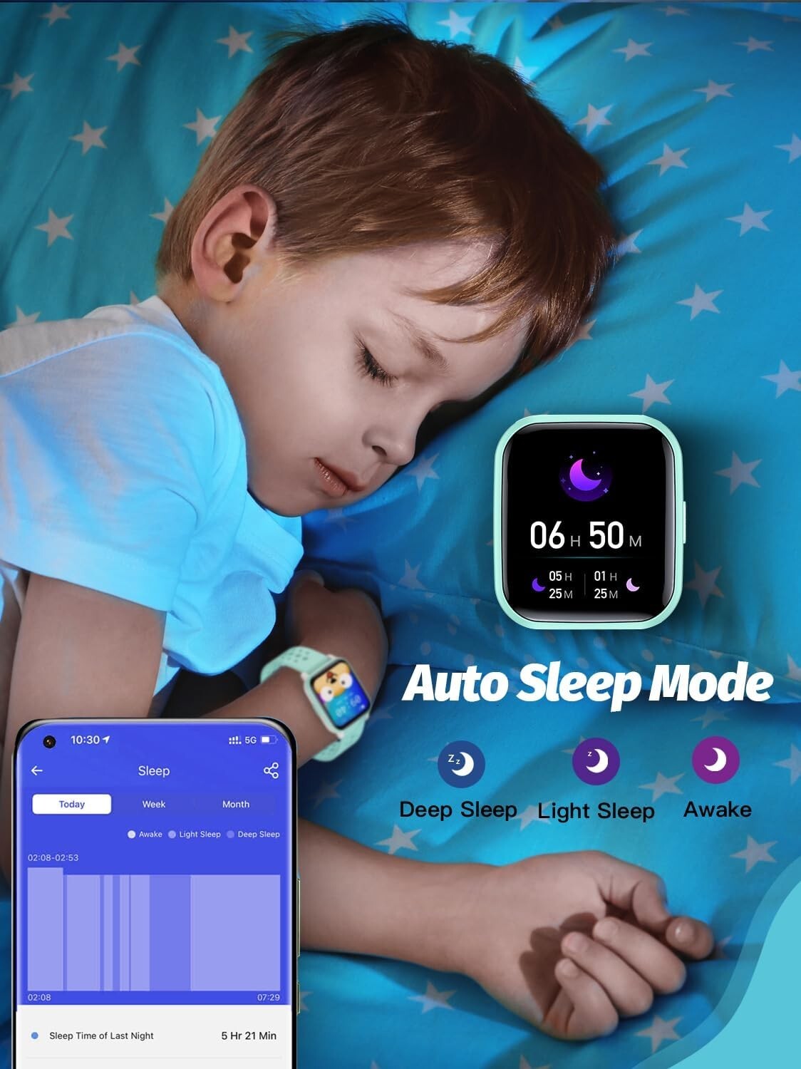 Durable Kids Smartwatch with Activity Tracking & Vibration Alarm - Green Design