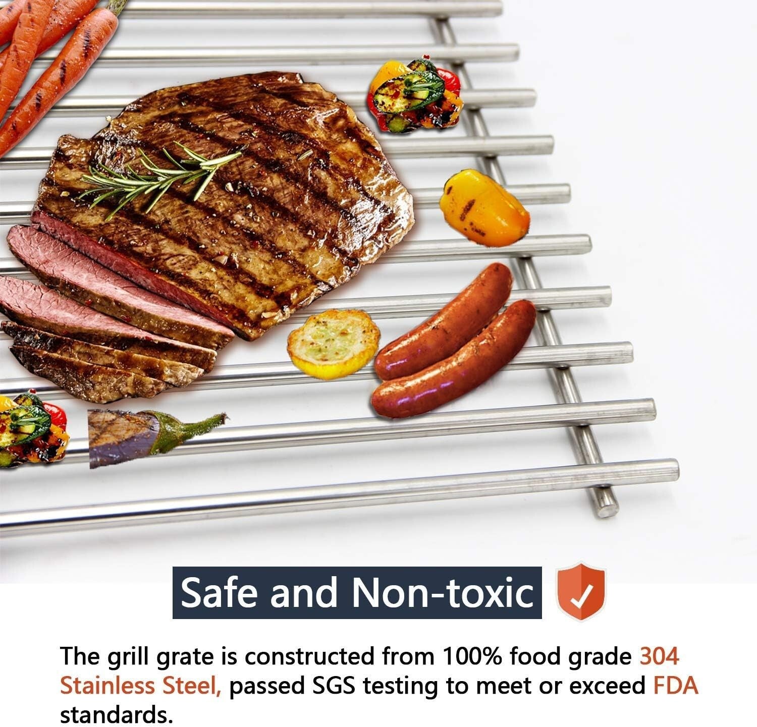 17" Grill Grates - Solid SUS 304 Stainless Steel for Nexgrill, Kenmore, Uniflame