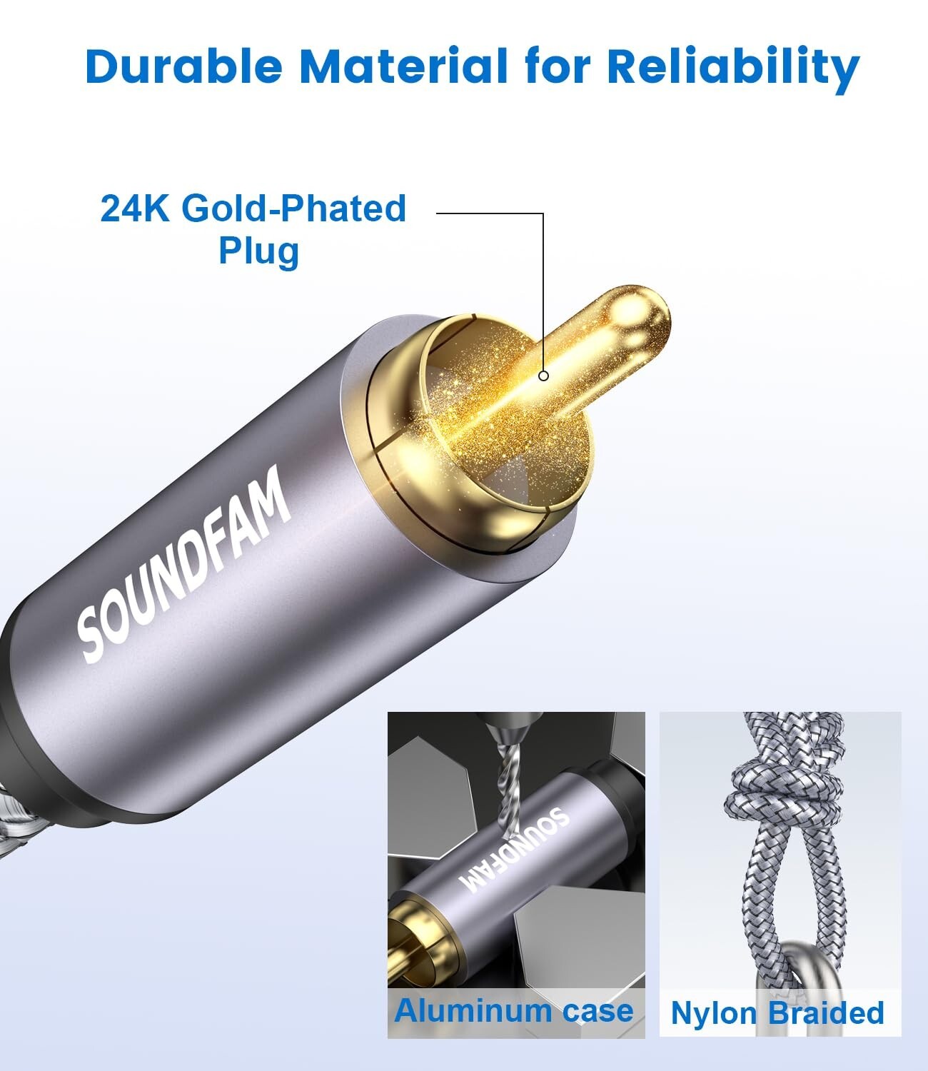 High Quality 20ft RCA to RCA Cable - Exceptional Durability with Loss-less Sound