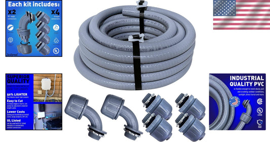 1-1/2 Inch Non-Metallic Liquid-Tight Conduit Kit - Flexible and Durable, 25 ft