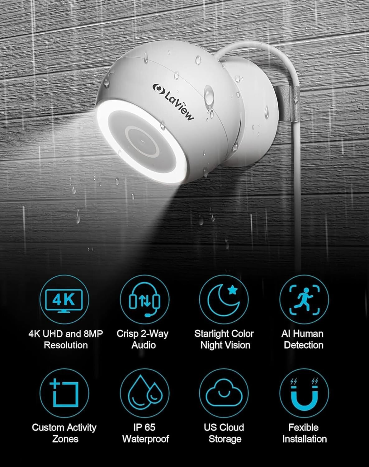 All-Weather IP65 Surveillance Camera with Night Vision & Motion Alerts, Wi-Fi