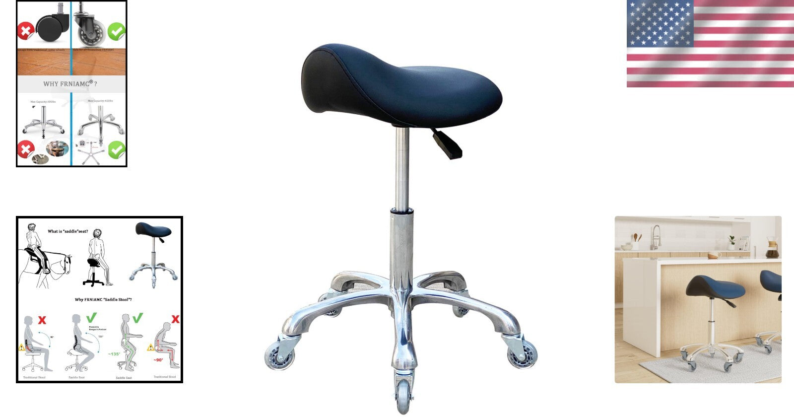 Ergonomic Saddle Stool with Wheels - Height Adjustable & Stylish Black Design