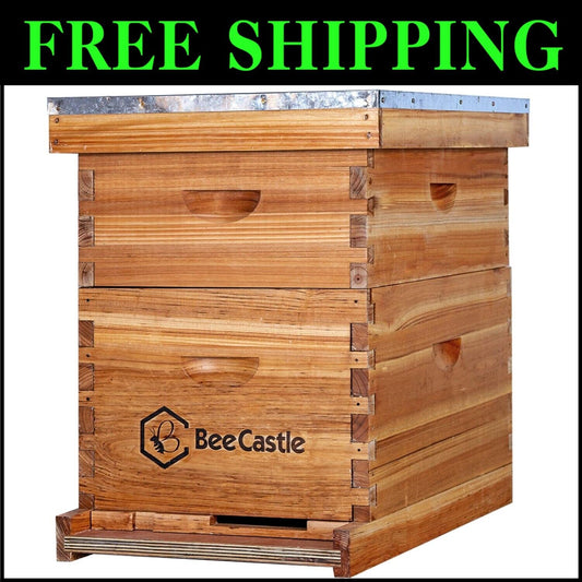 Complete 8-Frame Beehive Starter Kit with Beeswaxed Frames and Deep Medium Boxes
