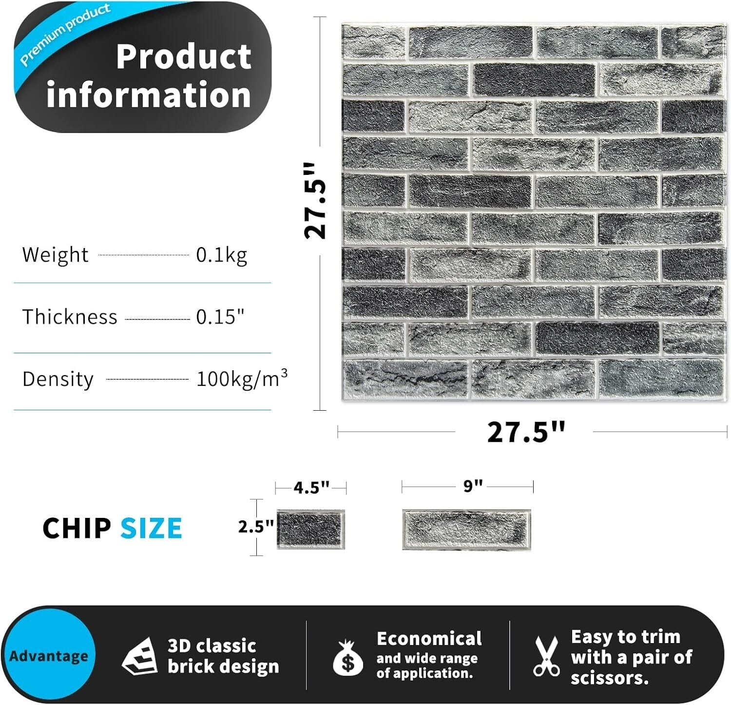 Elegant Faux Brick 3D Wall Panels - 20-Pack Waterproof Peel and Stick Wallpaper