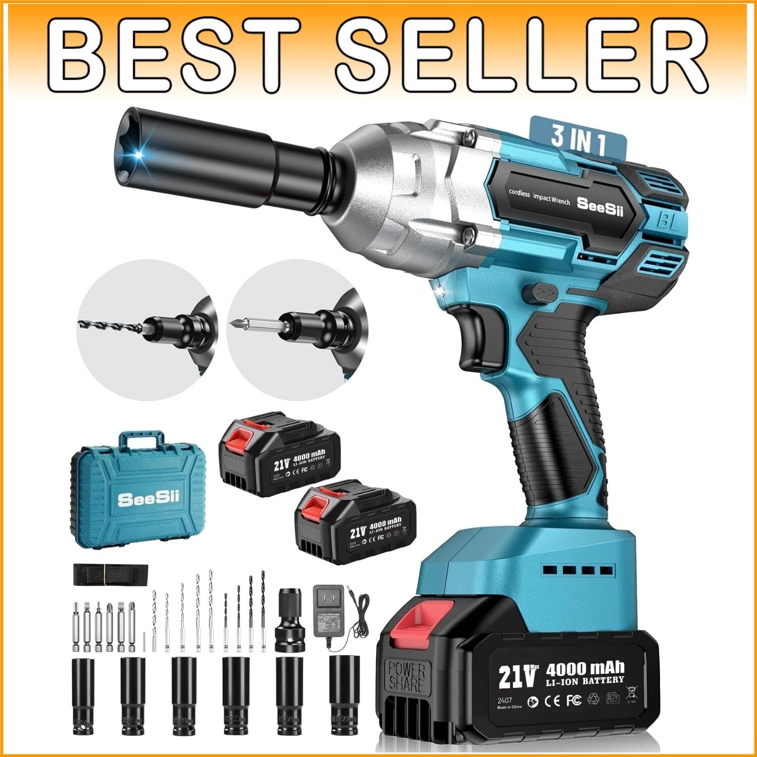 Durable 1/2" Cordless Impact Driver 479 Ft-lbs with Advanced Brake-Stop Function