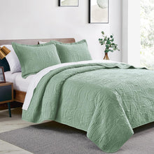 Load image into Gallery viewer, Elegant King Size Quilt Set - 3-Piece Sage Bedspread with Modern Coin Pattern