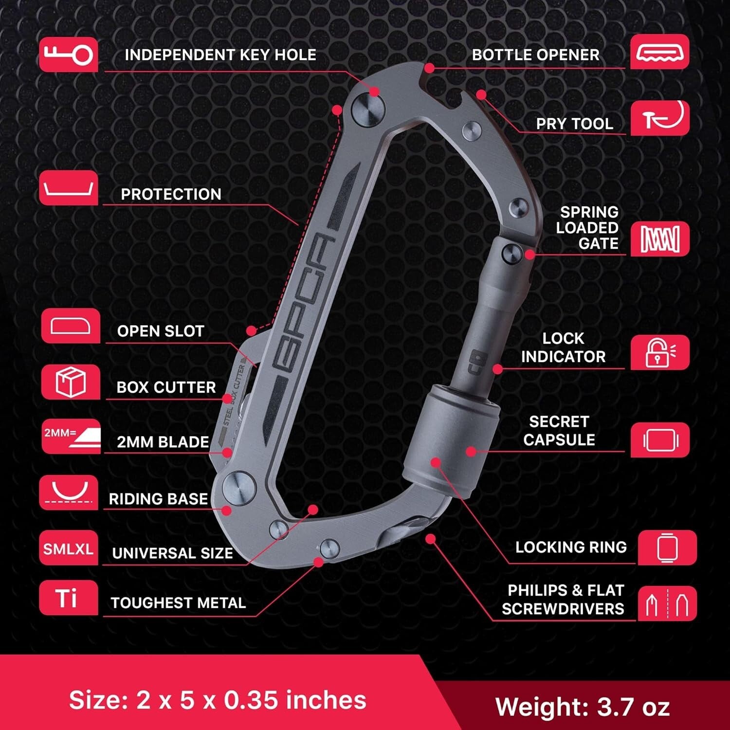 Compact Titanium Carabiner Clip with Key Ring & Bottle Opener - Multi-Purpose