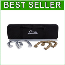 Load image into Gallery viewer, Classic Horseshoe Game Set: Four Steel Shoes and Stakes in Weather-Resistant Bag
