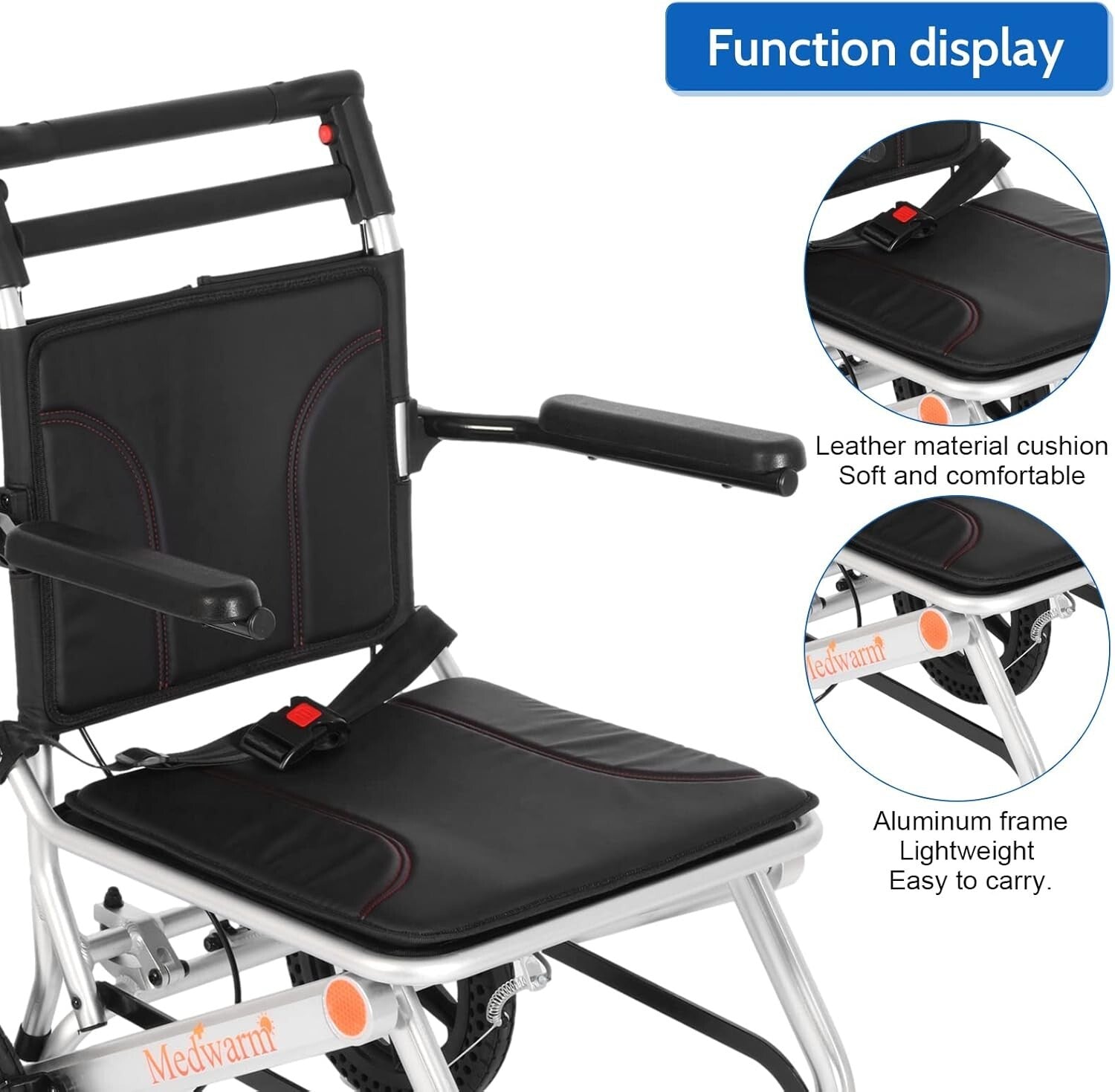 Folding Transport Wheelchair - 23lbs Aluminum Frame with Adjustable Armrests
