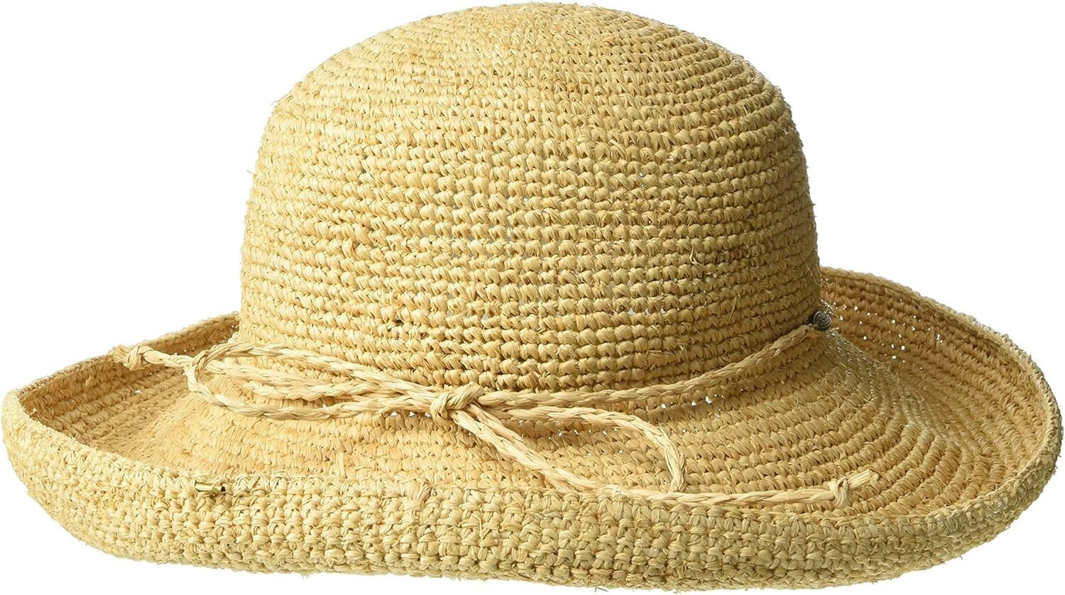 Elegant Packable Women's Crocheted Raffia Hat - Wide Brim 57cm Sun Protection