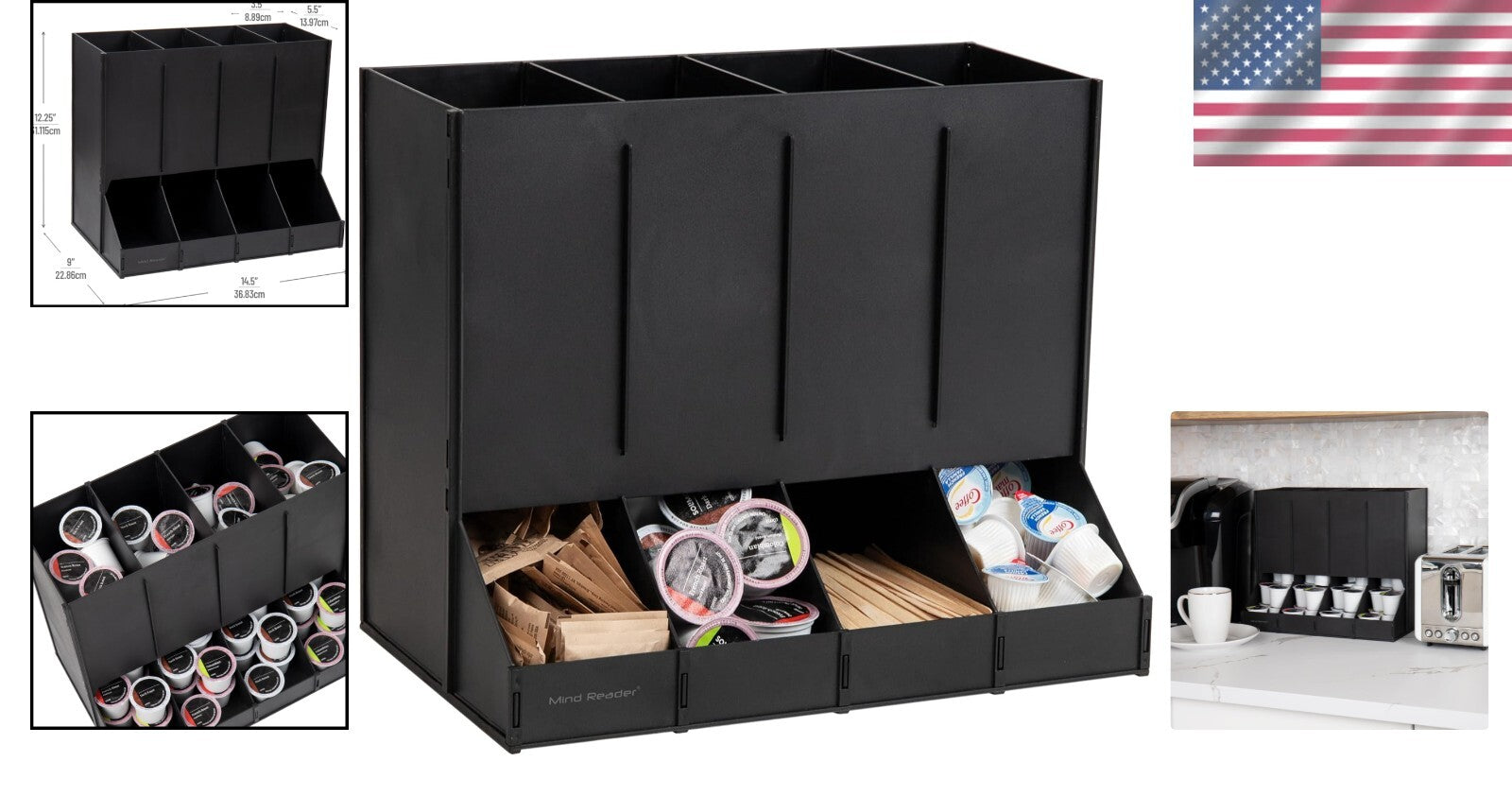 4-Compartment Coffee Pod Dispenser - Sleek 120-Pod Organizer for Breakrooms