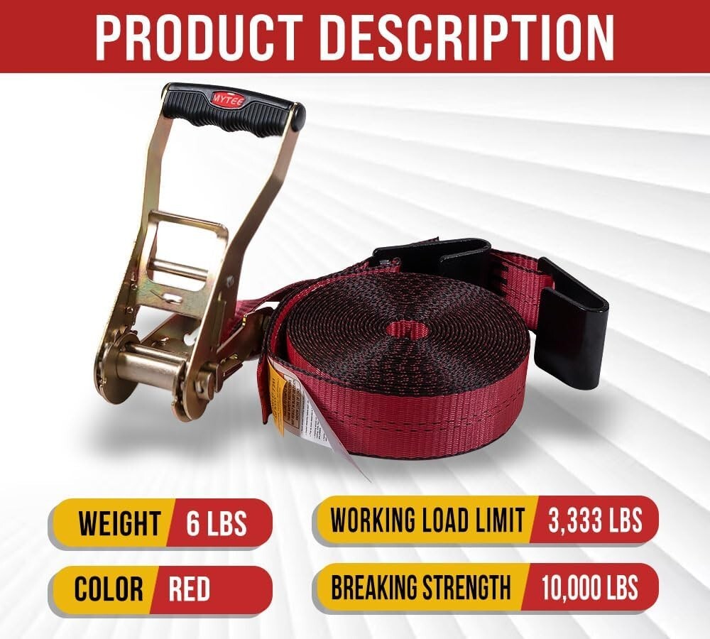 Durable 2” x 30’ Ratchet Tie-Down Straps - 10,000 lbs Breaking Strength, 10 Pack