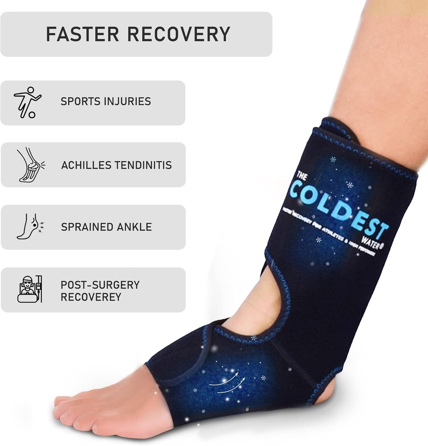 Cold Therapy Ankle Ice Wrap with 2 Gel Packs - Ideal for Injuries & Recovery