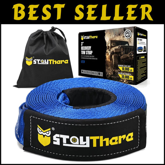 Heavy-Duty 3'' x 30 ft Recovery Tow Strap - 30,000 lb Capacity with Storage Bag