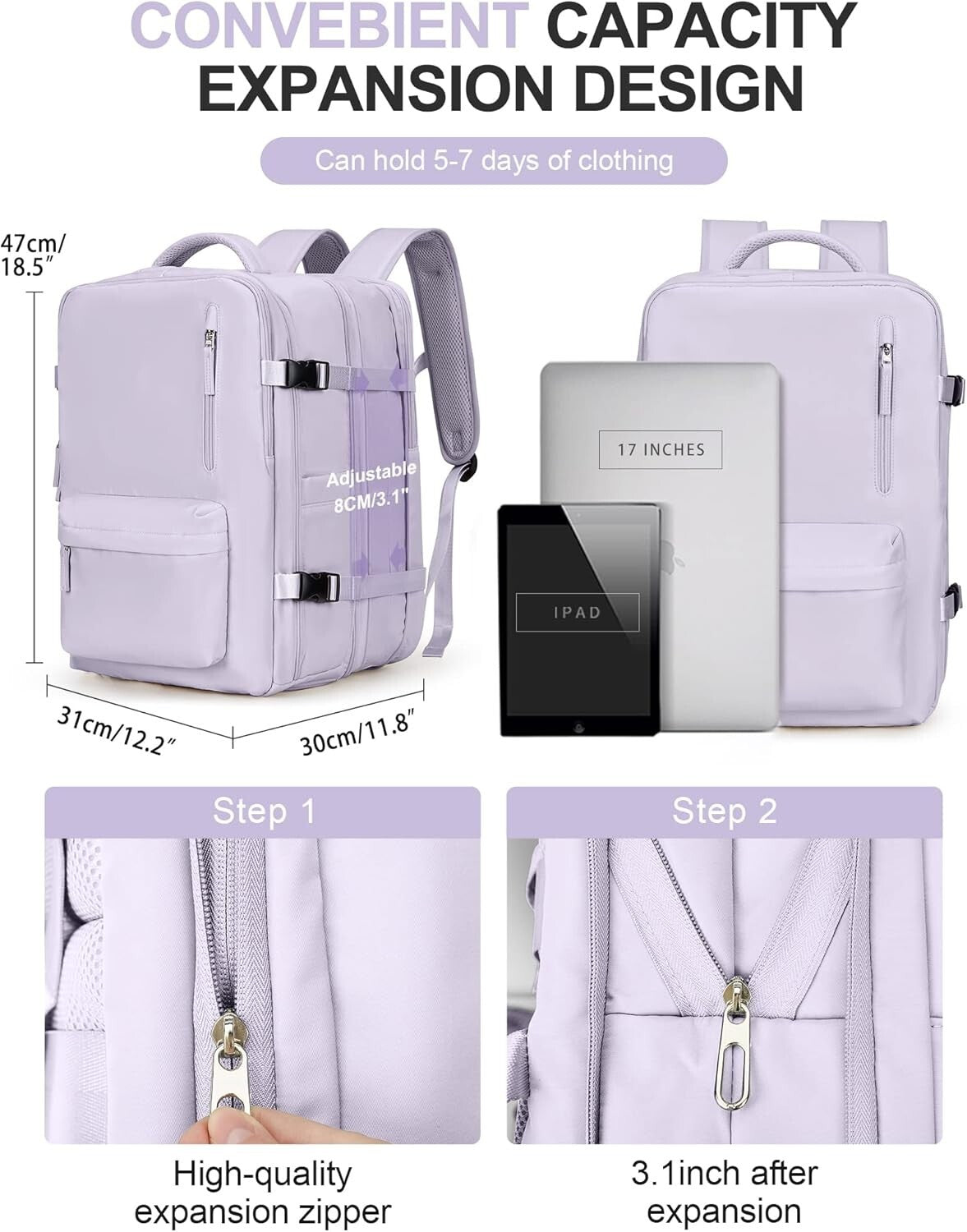 Expandable Carry-On Travel Backpack - Flight Approved for Business & Leisure