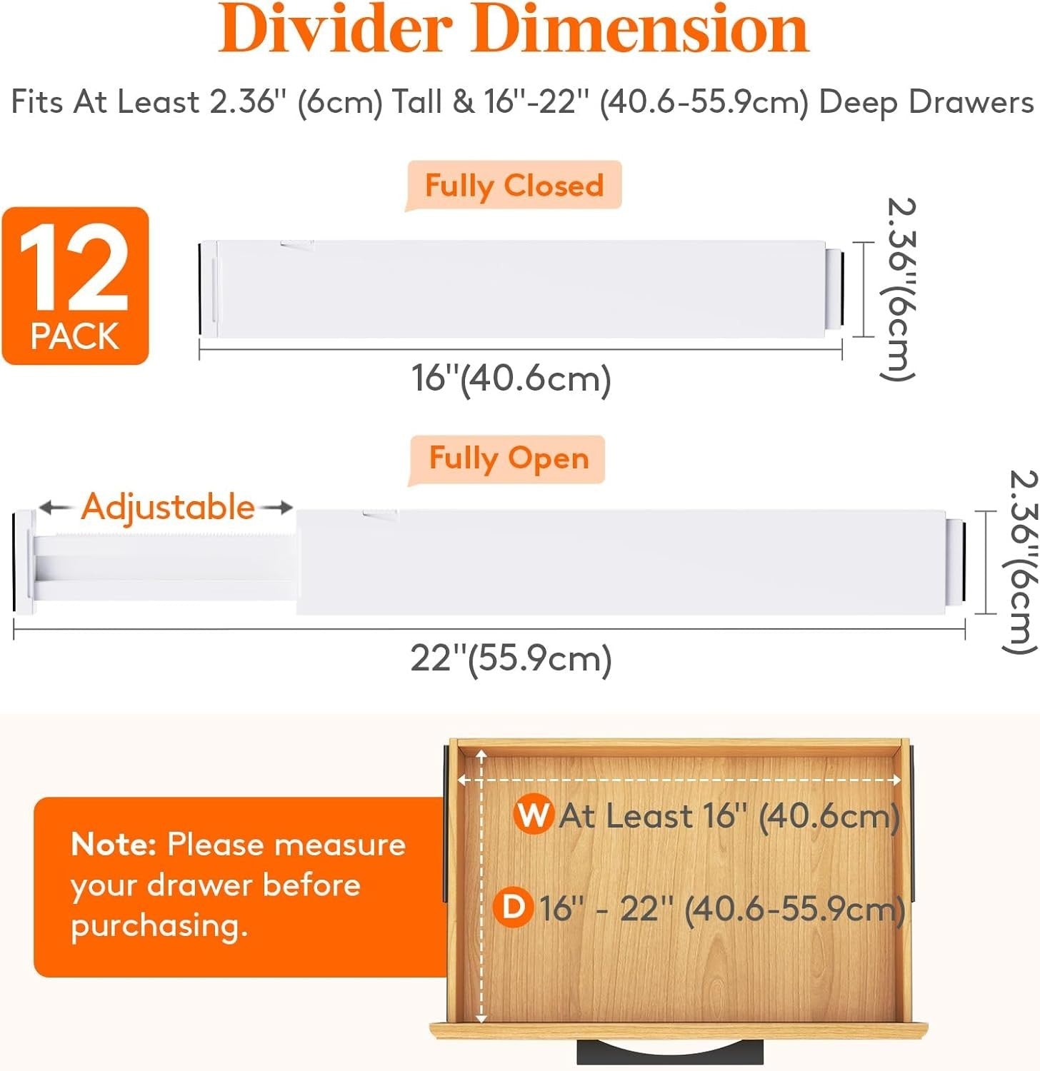 12-Pack Adjustable Drawer Dividers - Tidy Storage for Kitchen and Bathroom