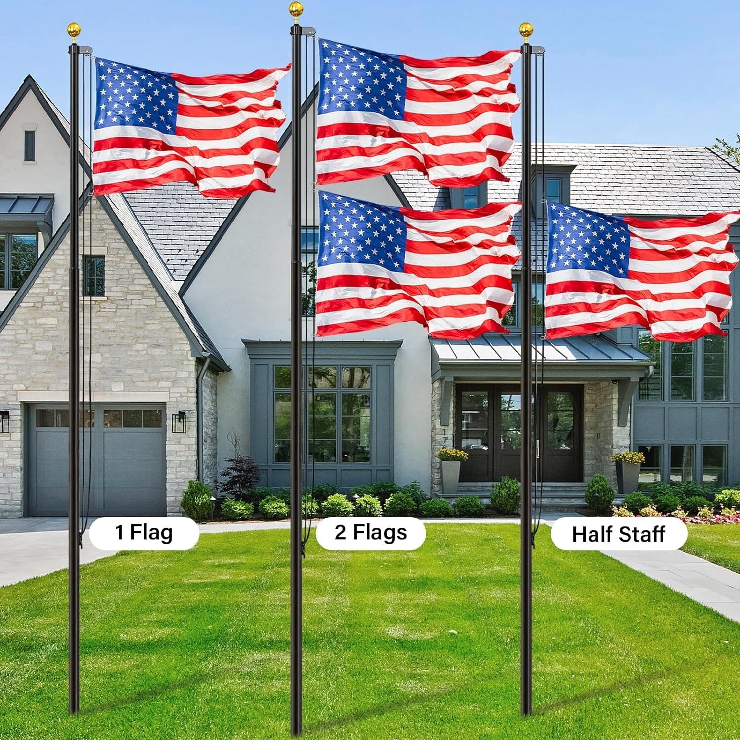 25FT Heavy-Duty Sectional Flag Pole Kit with 3x5FT American Flag for Outdoors