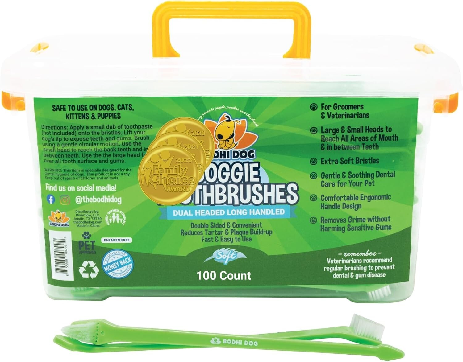 Veterinarian Recommended Dual-Headed Toothbrush for Pets - Soft & Safe 100 Pack