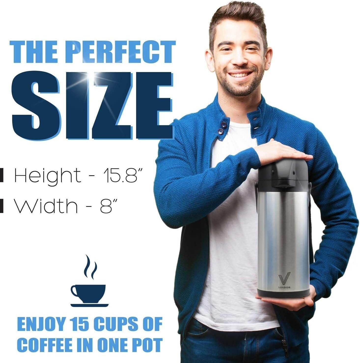 Insulated 85 oz Stainless Steel Coffee Carafe with Pump - Keeps Hot for 20 Hrs