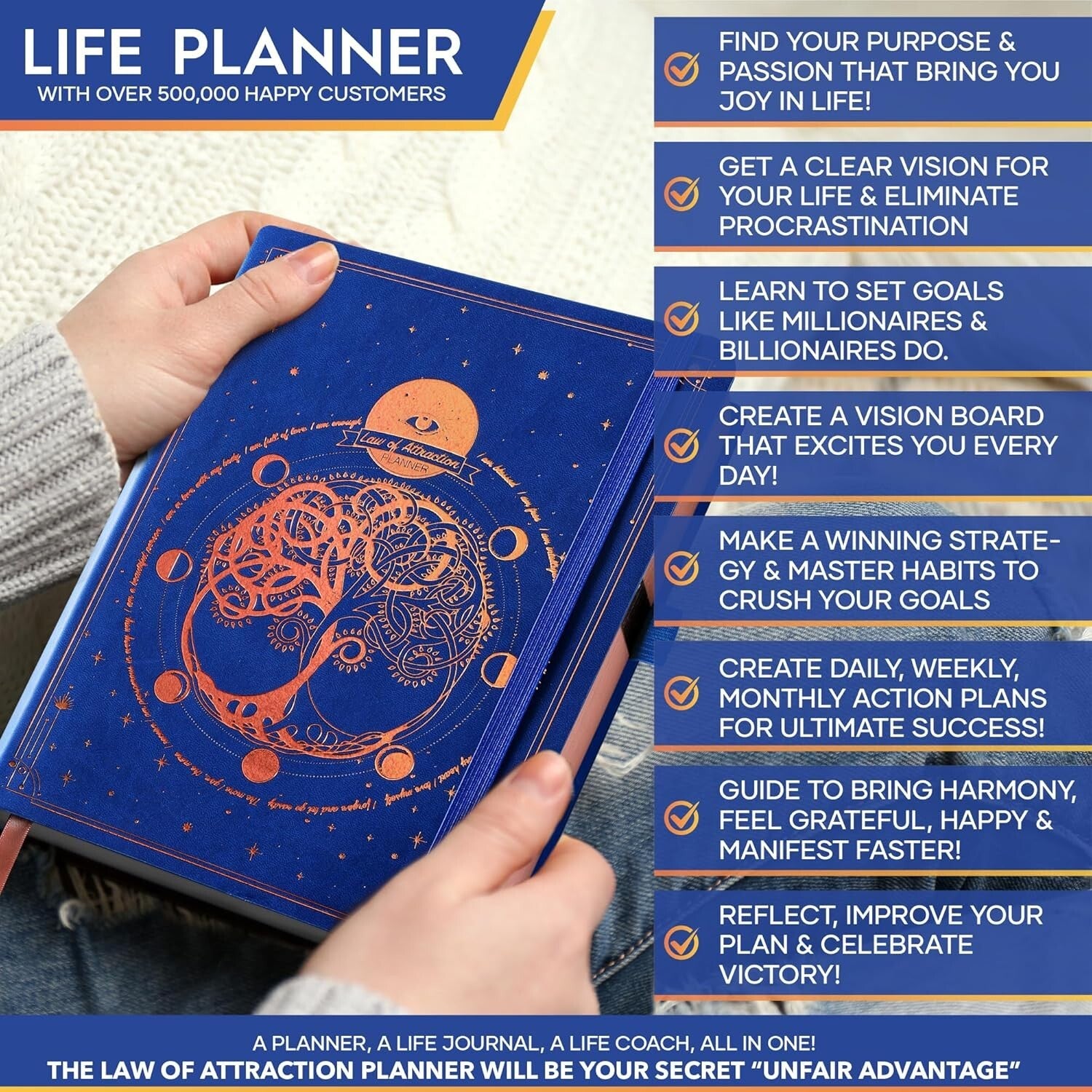Deluxe 2025 Life Planner with Vision Board & Habit Trackers - B5 Sized Organizer