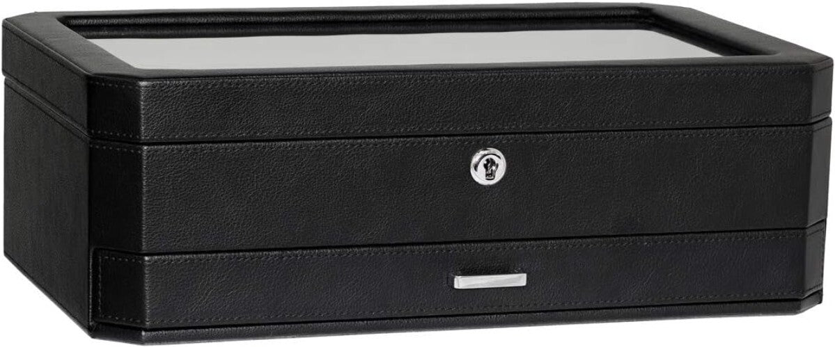 Stylish Black/Red Watch Storage Box with Key Lock & 12 Slots for Men & Women