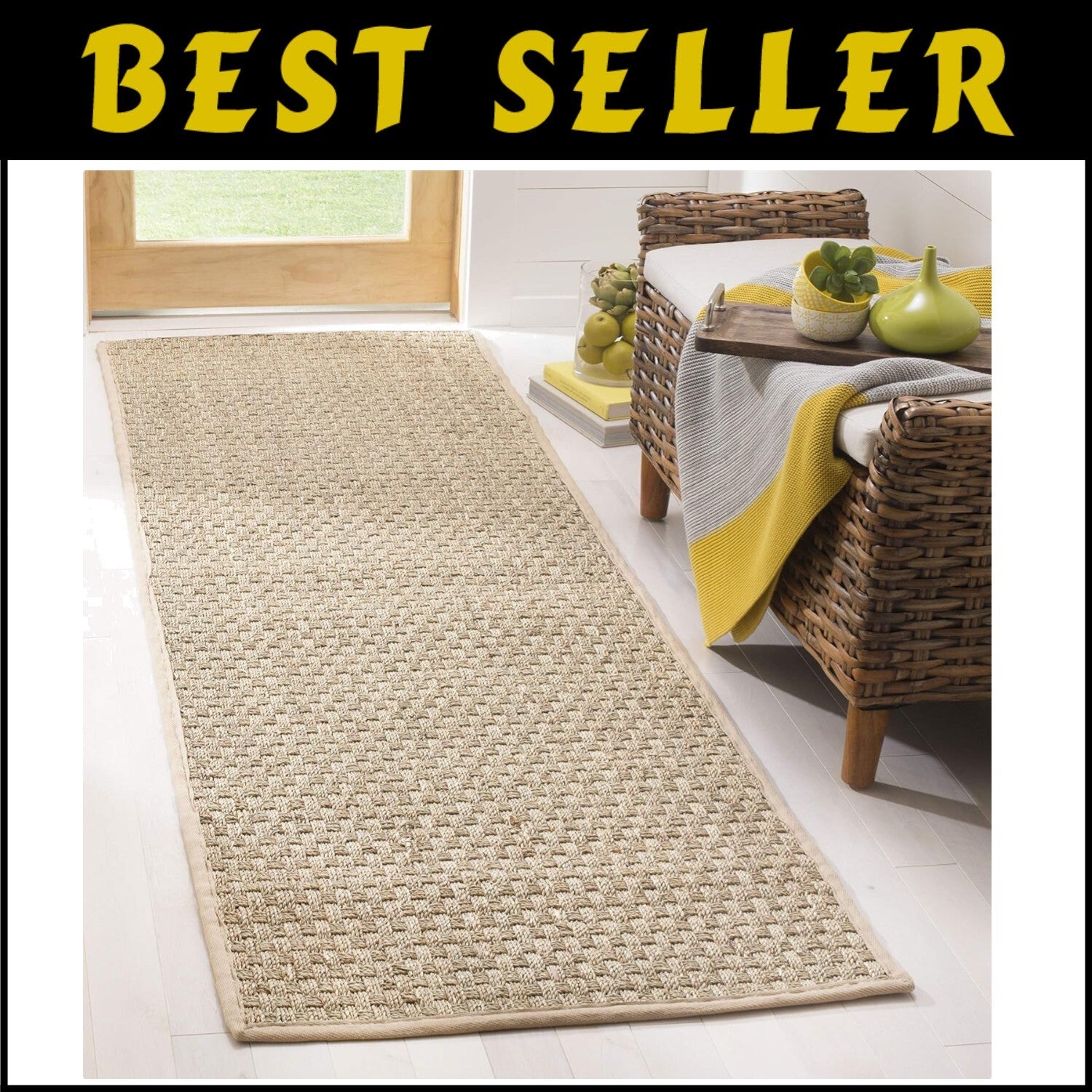 Elegant 2'6" x 18' Natural Fiber Basketweave Runner Rug - Durable Seagrass