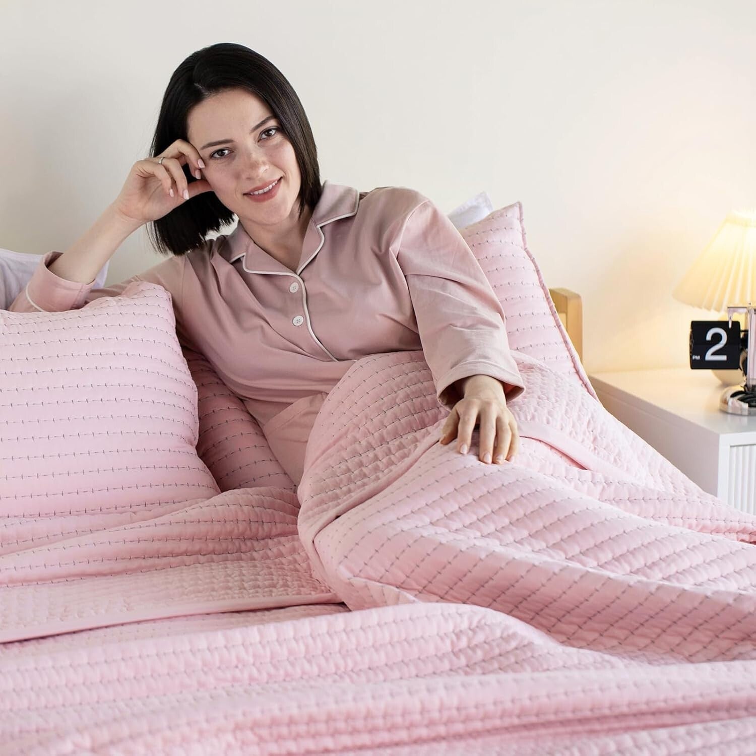 Stone Washed Minimalist Quilt Mini Set - Soft Microfiber Full/Queen + 2 Shams