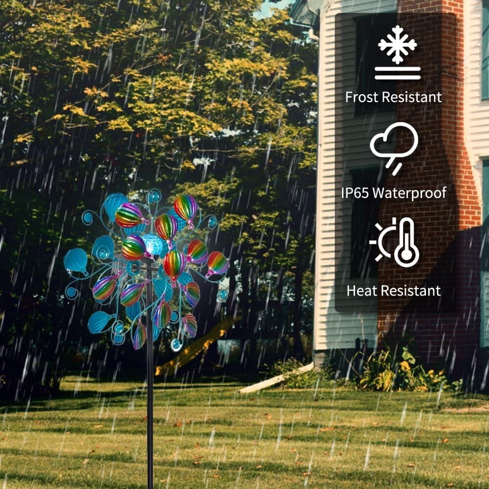 Solar-Powered Hot Air Balloon Kinetic Spinner with LED Lights for Gardens