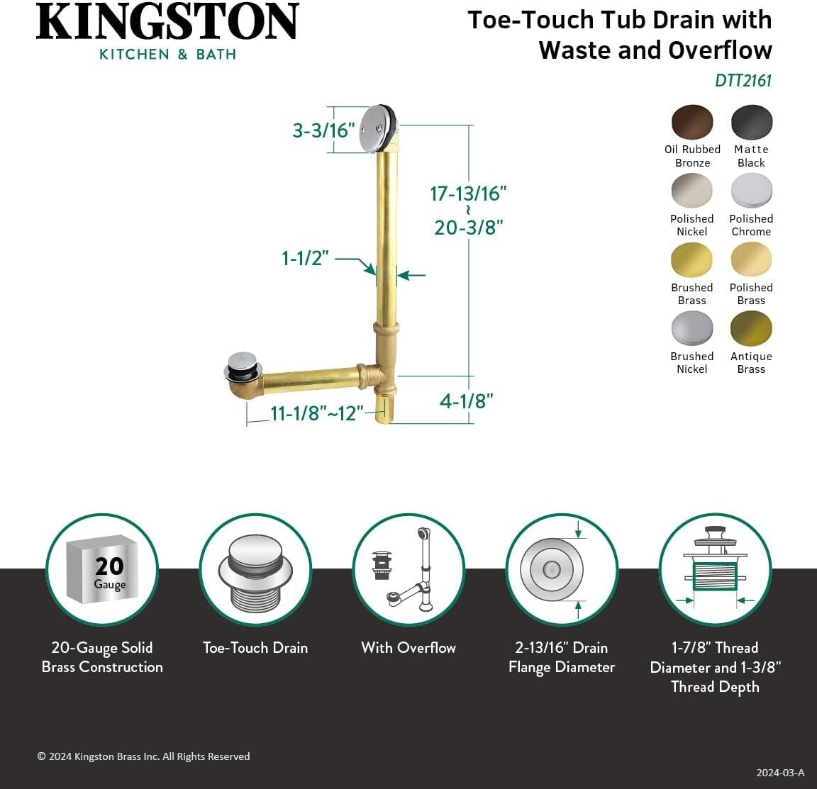 Elegant Polished Chrome Bath Tub Drain & Overflow - Heavy Duty Brass Design