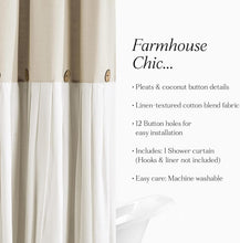 Load image into Gallery viewer, Charming Color Block Linen Shower Curtain with Coconut Buttons for Modern Baths
