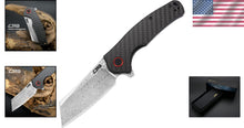 Load image into Gallery viewer, Stylish Rose Damascus Folding Knife with Cleaver Blade and Carbon Fiber Grip