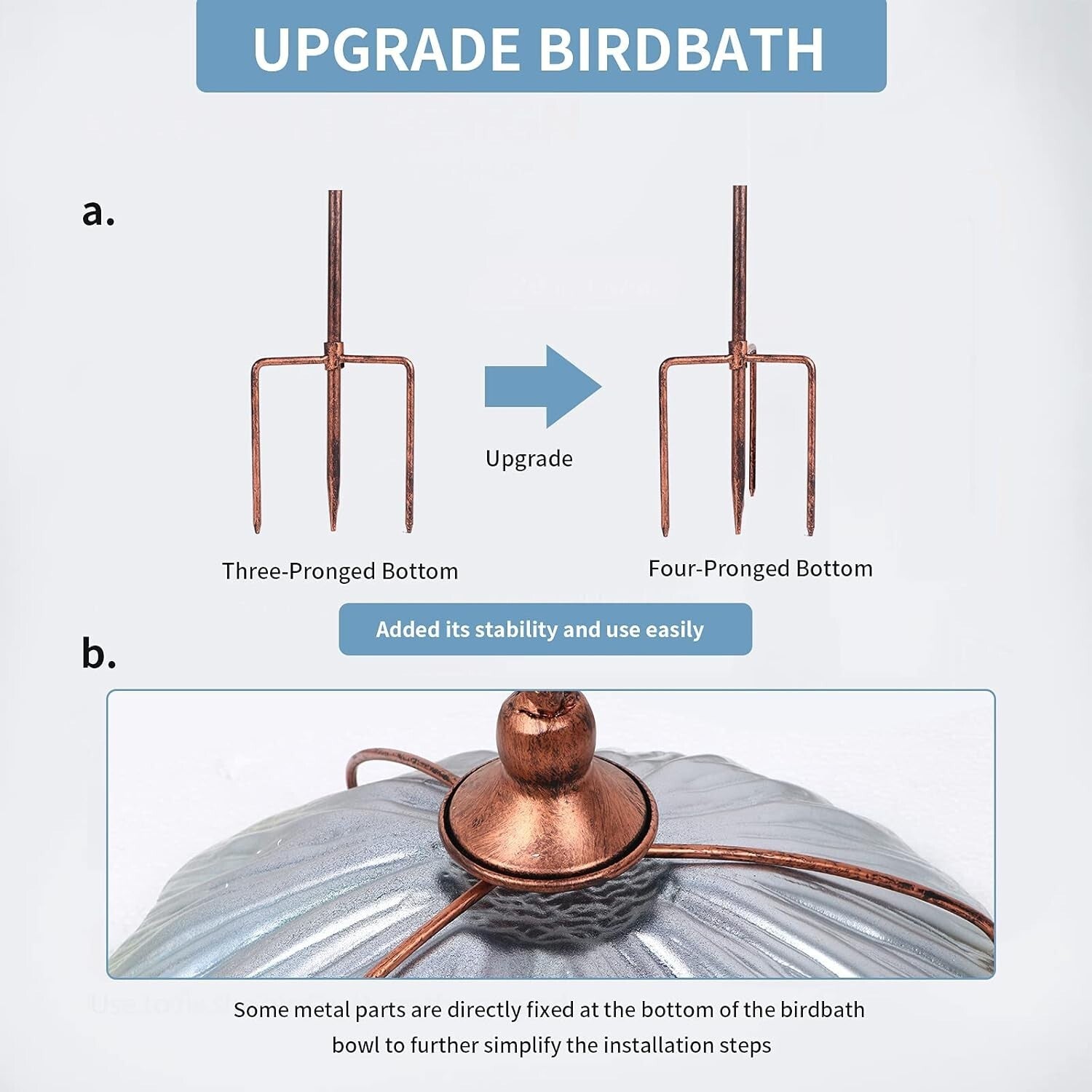 Attractive 31-Inch Birdbath with Stainless Metal Stake - Perfect for Gardens
