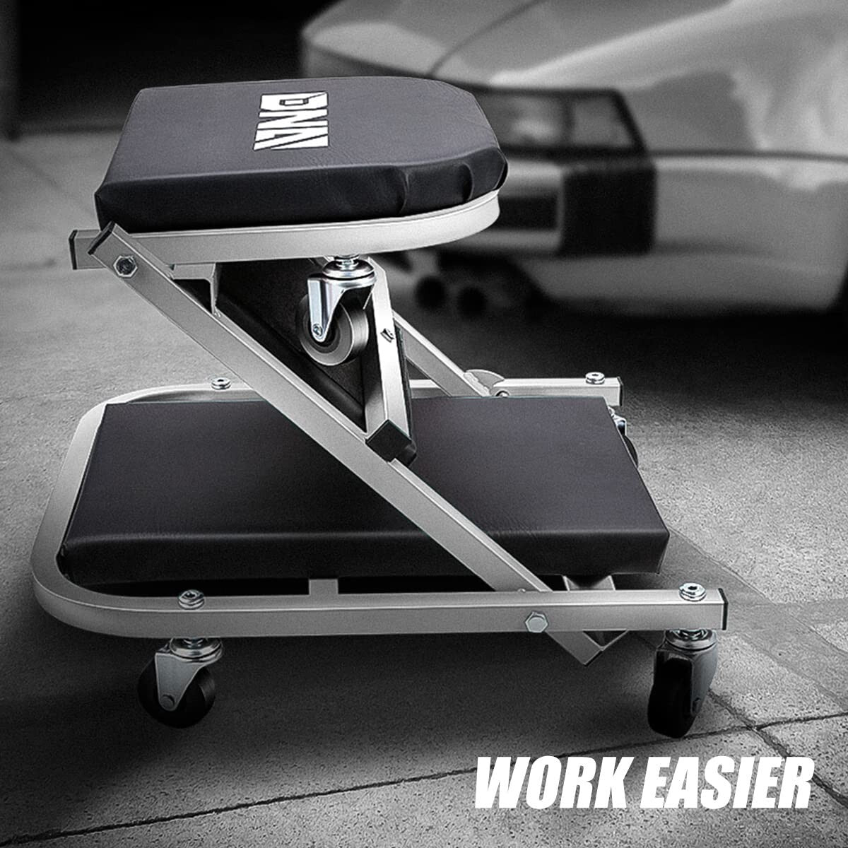 36-Inch Heavy-Duty Rolling 2-in-1 Creeper and Seat - 150kg Capacity, Gray