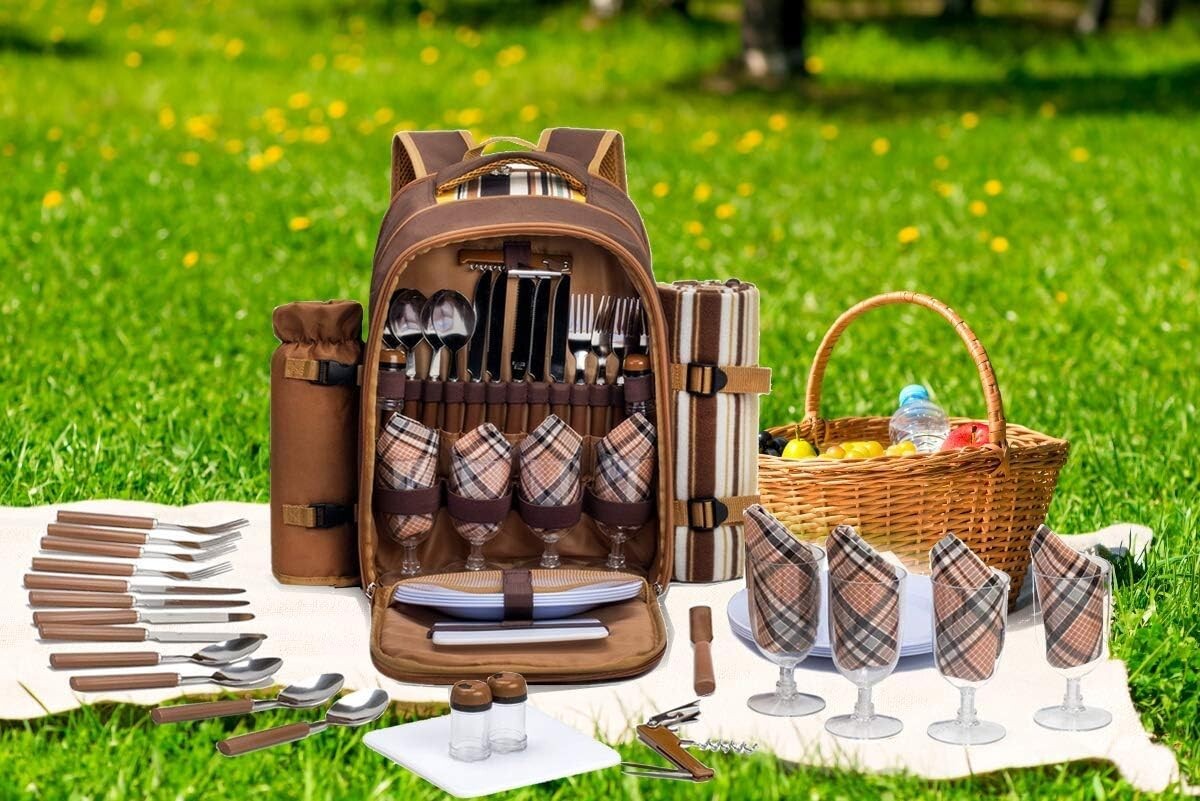 All-in-One Picnic Backpack with Waterproof Blanket & Essential Dining Set