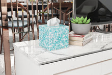Load image into Gallery viewer, 5.9-Inch Mother of Pearl Cube Tissue Box Cover - Rustic Teal Floral Decor