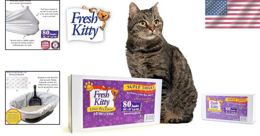 80 Count Super Thick Drawstring Cat Litter Box Liners, Fresh Scented & Durable