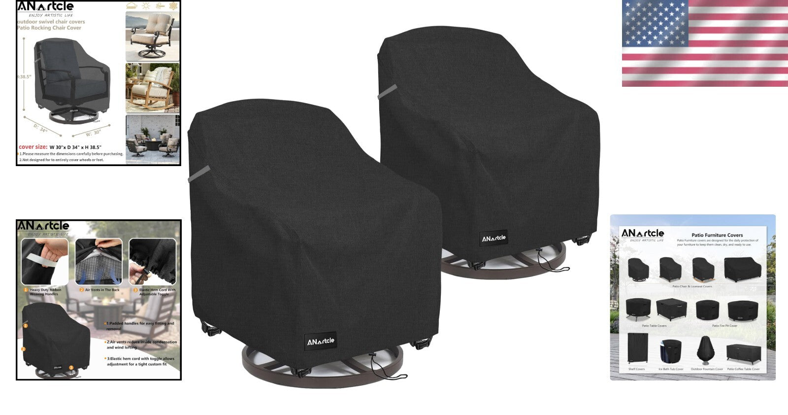 Secure-Fit Waterproof Swivel Patio Chair Covers, 2-Pack with Air Vents & Straps