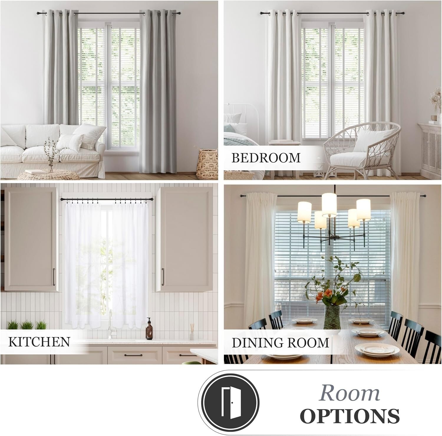 Durable Black Extendable Curtain Rods, 5/8" diameter, 4 Pack for Window Decor