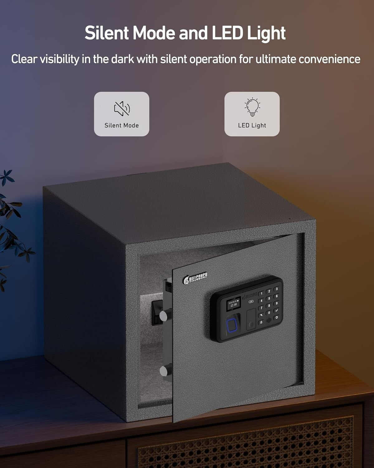 Alloy Steel Biometric Safe for Handguns - Organized Storage with Removable Shelf