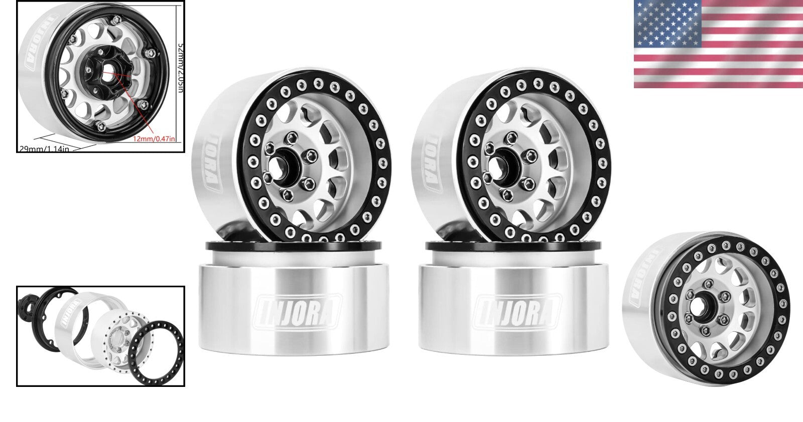 CNC Machined 1.9 Beadlock Wheels with Negative Offset for Axial VS4-10 & MST