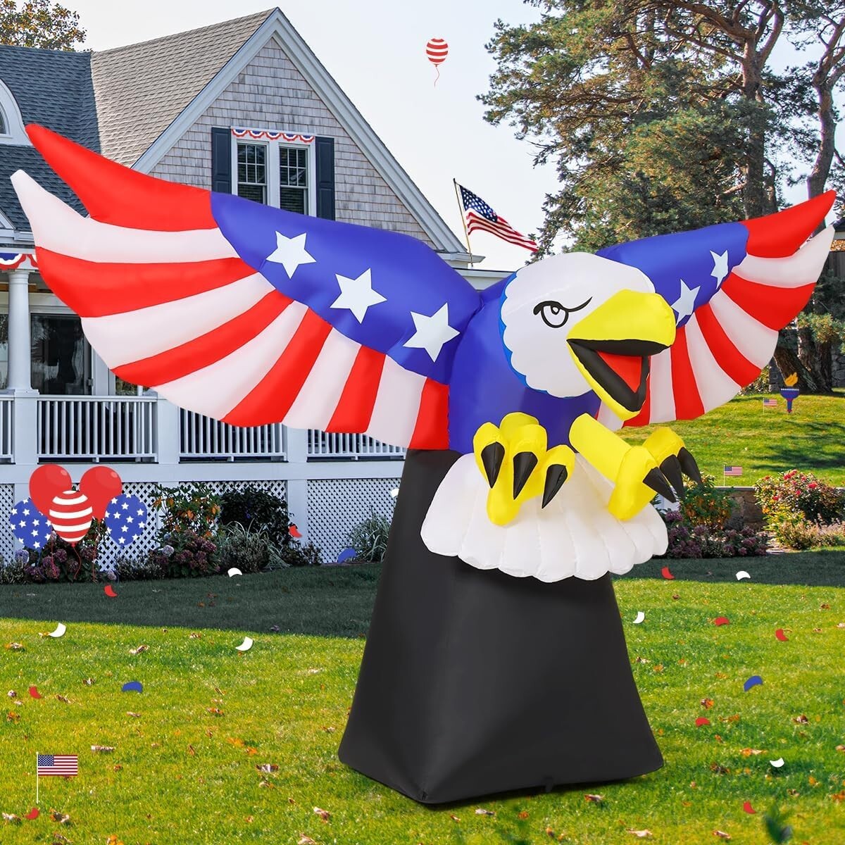 Fast-Inflating Bald Eagle Decoration for 4th of July - LED Lit & Easy to Store