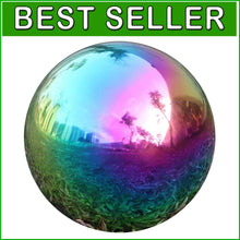 Load image into Gallery viewer, Vibrant Rainbow Gazing Ball - 12-Inch Stainless Steel Mirror Decor for Gardens