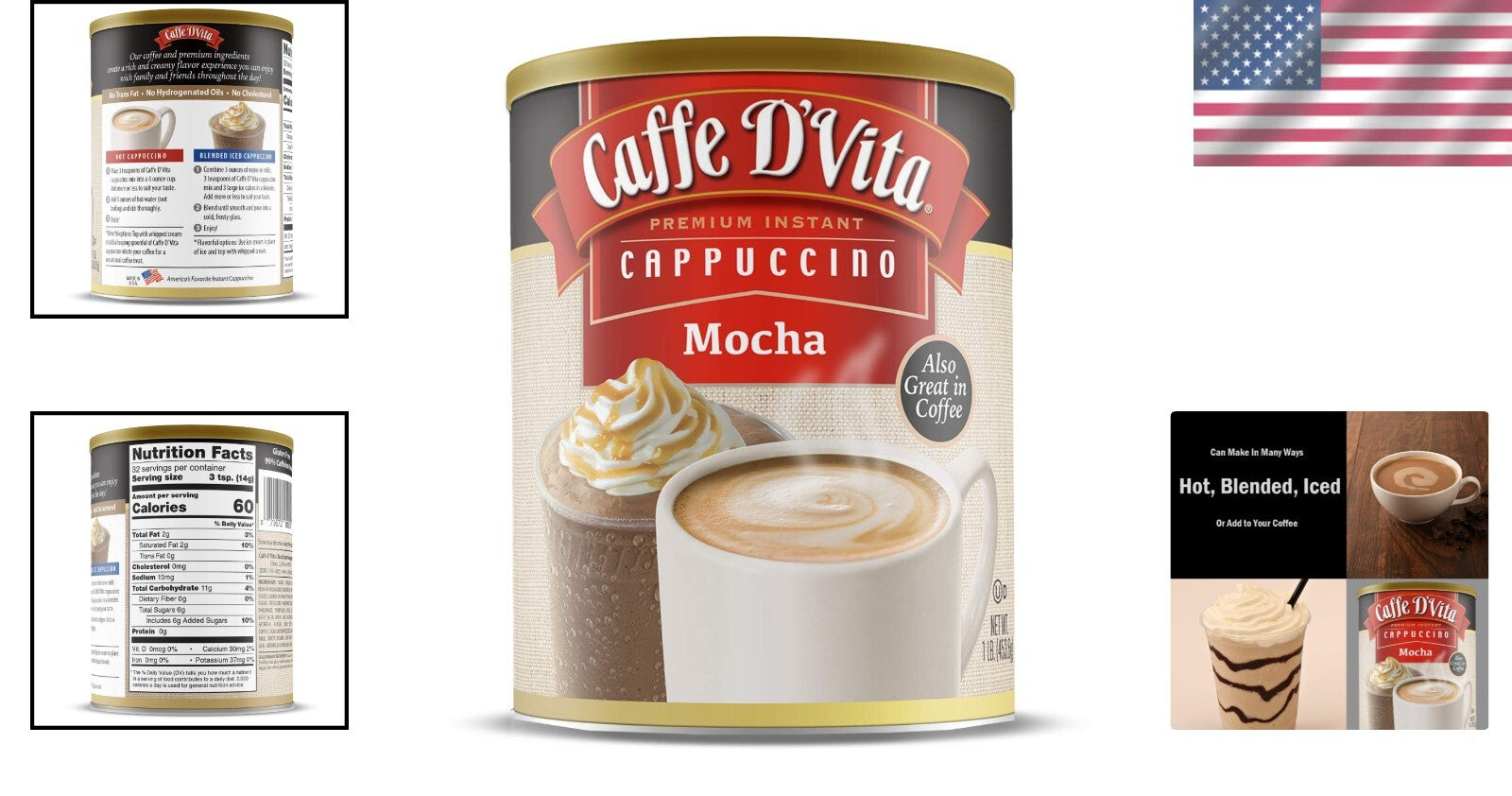Rich & Creamy Caffe D’Vita Mocha Cappuccino Mix - Instant & Versatile 6-Pack