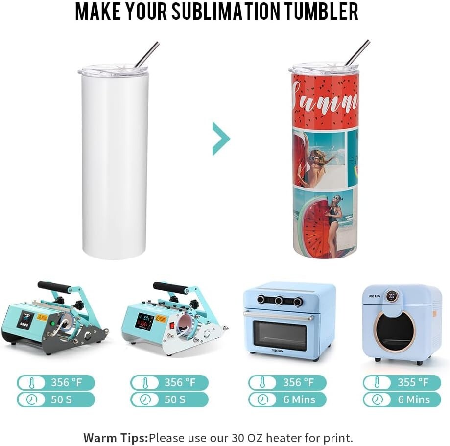 Bulk 10-Pack 20 oz Sublimation Skinny Tumblers - White Stainless Steel Cups