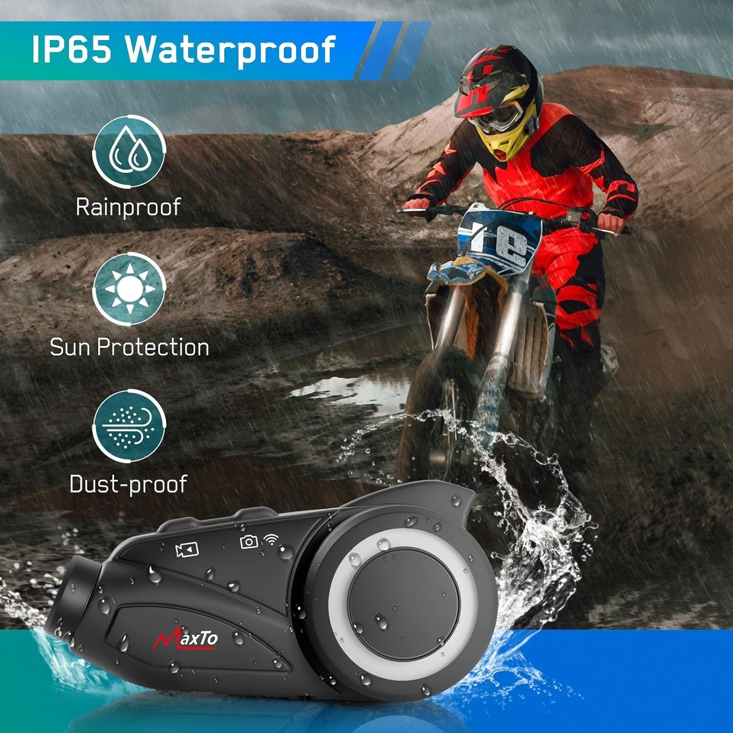 Motorcycle Communication System with 1080P Camera & Voice Assistant Features