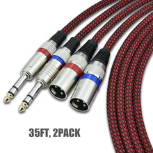 Load image into Gallery viewer, Premium 50FT Nylon Braided Red XLR to 1/4" TRS Cables - Balanced Audio, 2-Pack