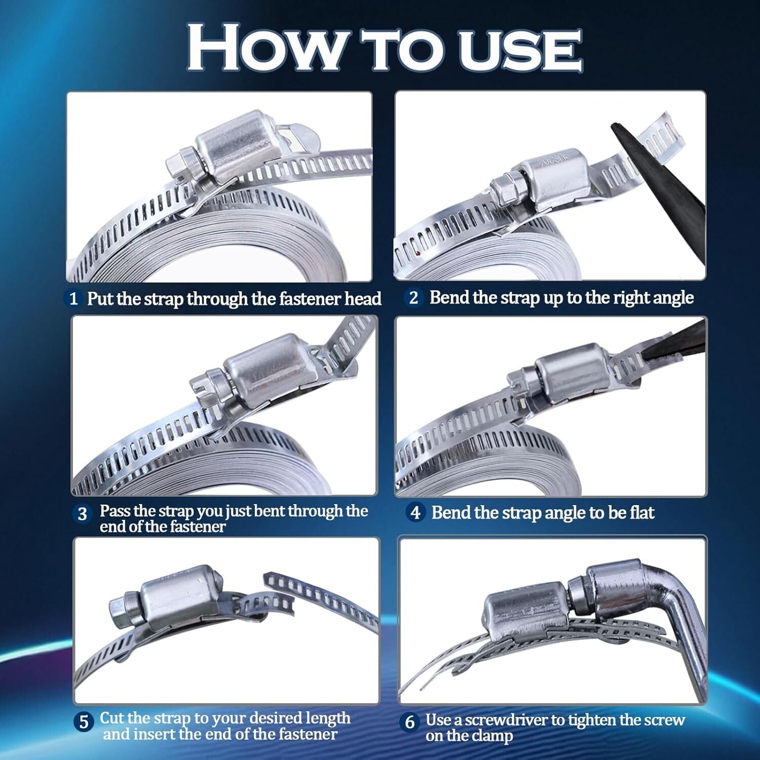 304 Stainless Steel Hose Clamp Kit - 50FT Adjustable Strap & 24 Strong Fasteners