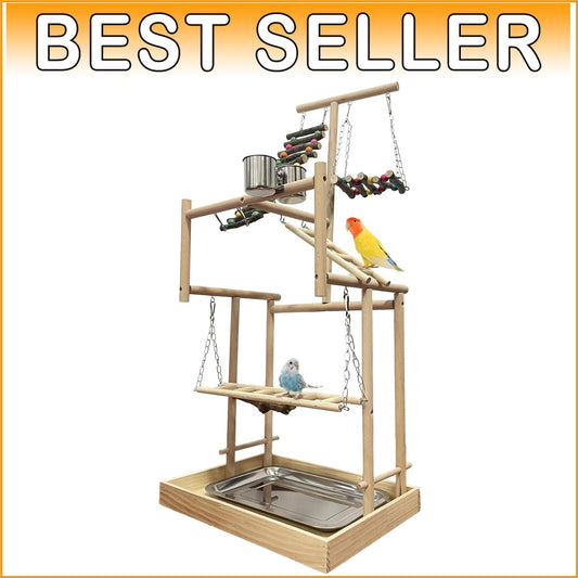 4-Layer Wooden Bird Playground Gym for Parrots - Natural Habitat Playstand